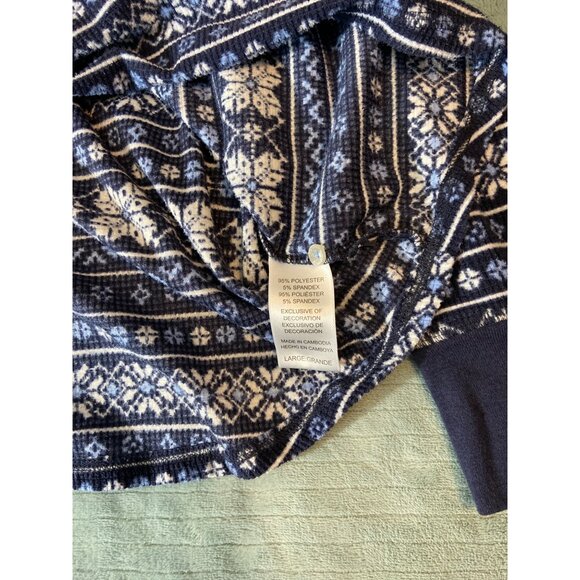 Nautica Womens L Pajama Set Navy White Winter Button Henley Top Drawstring Pants - Picture 4 of 11